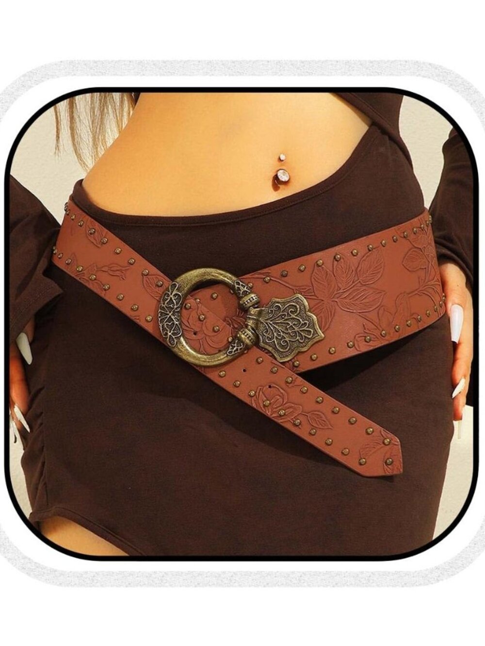 Wide Boho Belt Brown Chunky Belts Western Vintage Floral Belt Accessories for
